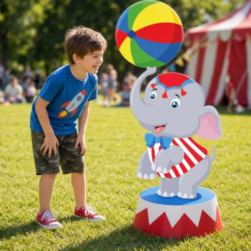 Image of Qunclay 4ft Circus Elephant Cardboard Cutout Carnival Party Decoration Life Size Elephant Photo Booth Prop Stand up Display Backdrop Decor for Carnival Birthday Party Supplies