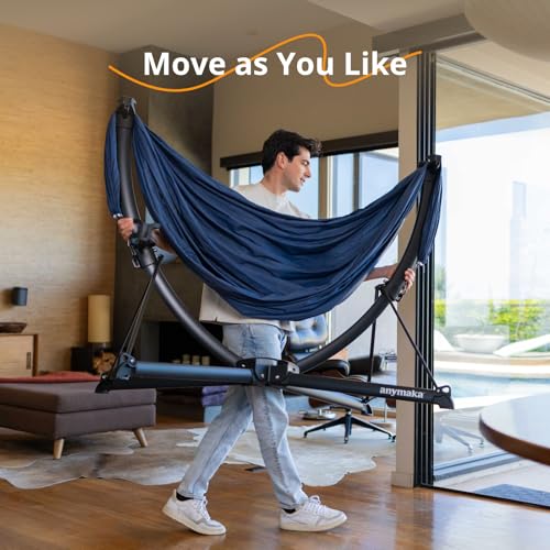 Image of Set Up in 3 Seconds Swing Chair with Stand,Outdoor Indoor Adjustable Portable Aluminum Alloy Hammock Chair (Swing Chair Black)