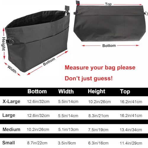 Image of Handbag Tote Purse Organizer Insert, Large, Dark Grey