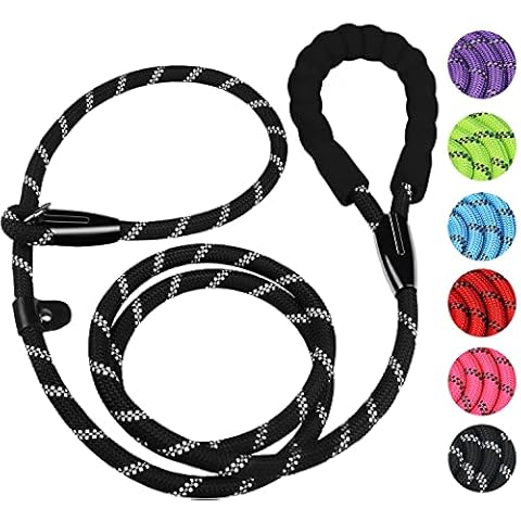Dog Leash, 6 FT Heavy Duty Dog Leash, Durable Premium Quality Strong Rope Slip Leash with Comfortable Padded Handle and Highly Reflective Threads for Small Medium and Large Dogs, (Black) Cover