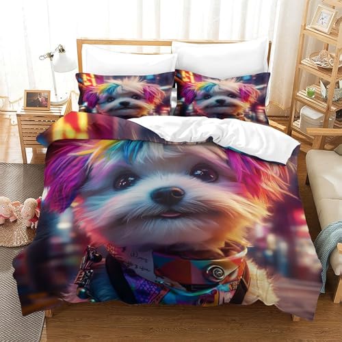 Parure de lit Chien 3D durable avec fermeture éclair pour lit simple - 3