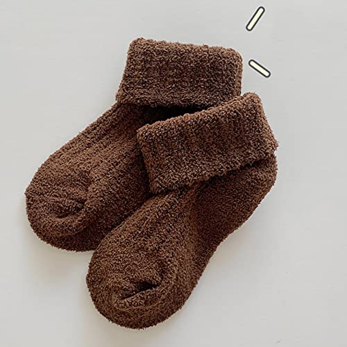 Non Slip Kids Toddler Socks Mid Cut Non Slip Cute Cartoon Cotton Socks Comfortable Warm Socks (Brown #1, 3-5 Years)2
