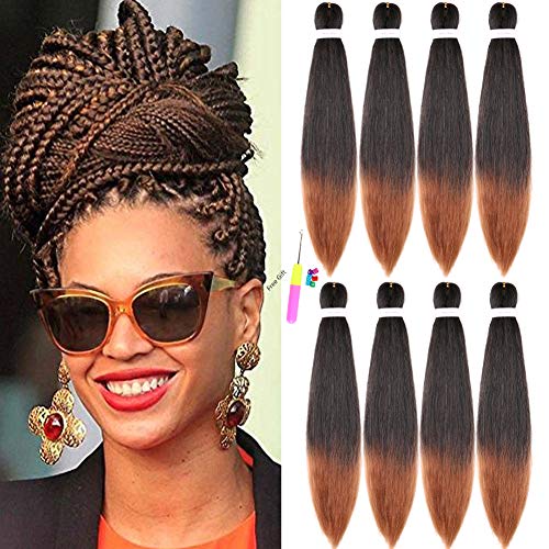 8 Packs 26 Inch Pre Stretched Braiding Hair Extensions 90g Ombre Easy Braid Professional Itch Free Synthetic Fiber Corchet Braids Yaki Texture Hot Water Setting Braids (Ombre Brown)