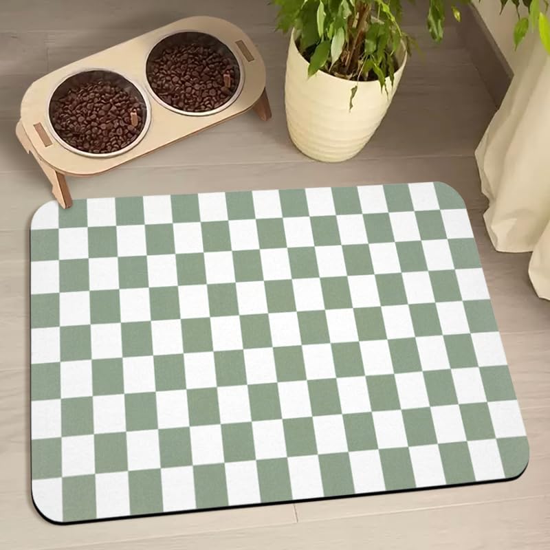 Dog Food Mats for Floors Waterproof, Pet Water Bowl Mats Pet Feeding Absorbent Placemats Plaid 24 * 32 inch — image 1
