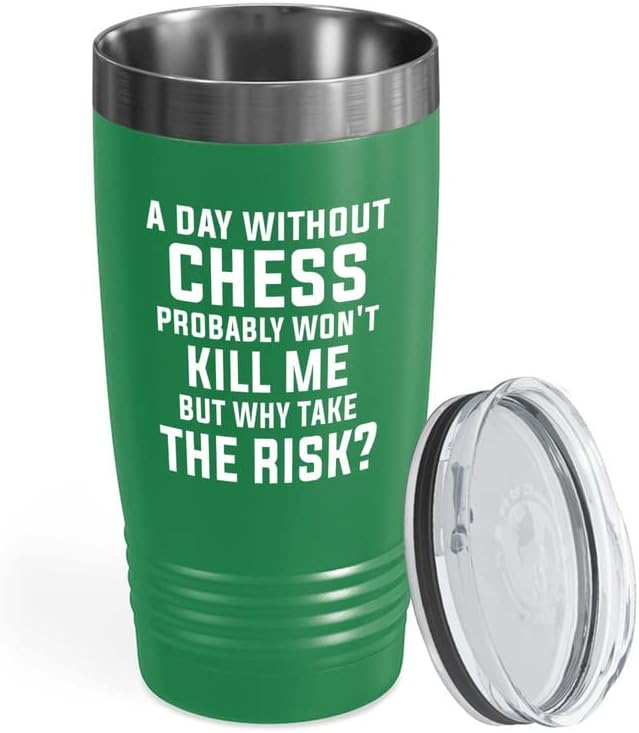 Vaso de ajedrez edición verde de 20 onzas, riesgo de ajedrez, regalo divertido para instructor de ajedrez atleta, deportista, juego de mesa de