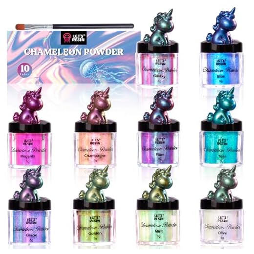 LET'S RESIN Chameleon Powder, 10 Stück Farben Shift Glimmerpulver für Epoxidharz/Tumbler, Gesättigtes farbwechselndes Chrompigmentpulver Seifenherstellung, Badebomben, Kerzenherstellung, Schleim