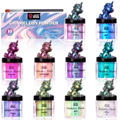 LET'S RESIN Chameleon Powder, 10 Stück Farben Shift Glimmerpulver für Epoxidharz/Tumbler, Gesättigtes farbwechselndes Chrompigmentpulver Seifenherstellung, Kerzenherstellung, Schleim