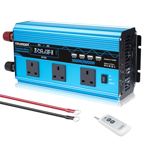 Yinleader Pure Sine Wave Power inverter 3000W /6000W DC 24V to AC 240V voltage converter 4USB & 3 AC sockets