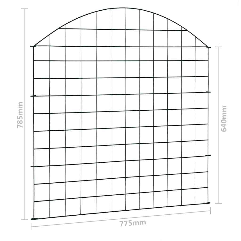 Set di recinzioni da giardino convesse, 77,5 x 78,5 cm, colore verde, filo di acciaio verniciato a polvere, per laghetto, giardino, bordo dell'aiuola, 5 elementi di recinzione con 6 pali