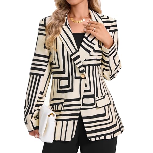 Women's Long Sleeve Notch Lapel Work Suit Blazers Open Front Causal Jacket Outwear with Pockets
