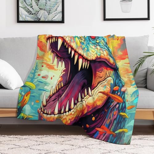 Couverture dinosaure en flanelle douce 180x200 cm pour canapé et lit