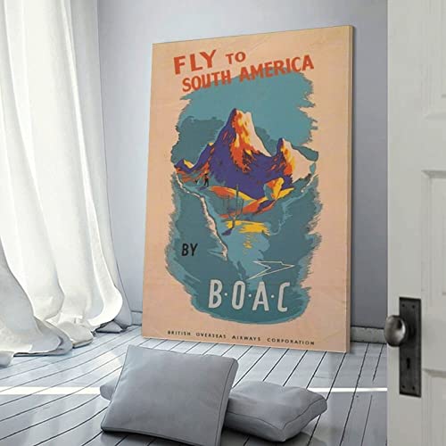 Vintage Retro Flight to South America Canvas Wall Art #TOP10