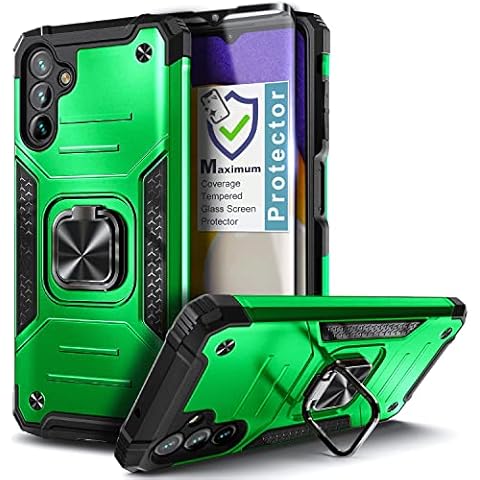 NZND Designed for Samsung Galaxy A14 Case, A14 4G/5G Phone Case with Tempered Glass Screen Protector, 16FT Military Grade Drop Tested [Military-Grade] Full-Body Protective Ring Holder Case (Green) Cover