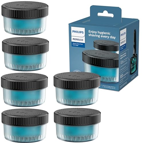 Norelco Philips Quick Clean Pod Cartridge Lubricates Shaver and Eliminates Cut Hair 6x 5.4 fl oz Cartridges (Up to 1.5yr Supply) BD9011AZ