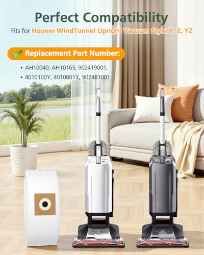 Image of Type Y Carbon Vacuum Bags Replacement Compatible with Hoover WindTunnel Upright Style Y, Z, YZ Vacuum Cleaners, Part # AH10040, 902419001, 4010100Y, 4010801Y, 10 Pack