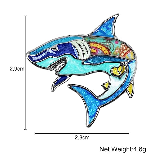 Image of Enamel Shark Brooch Pins Summer Jewelry Zinc Alloy Whale Dolphin Ocean Animals Brooches for Women Girls Gifts Scarf Pin Charms