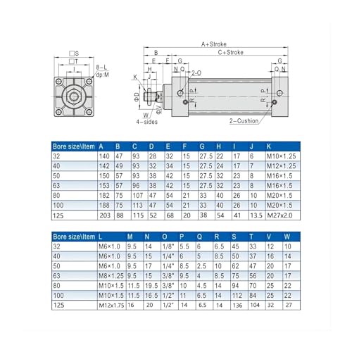 Cylindres pneumatiques SC double effet avec course longue pour vérin d'usine