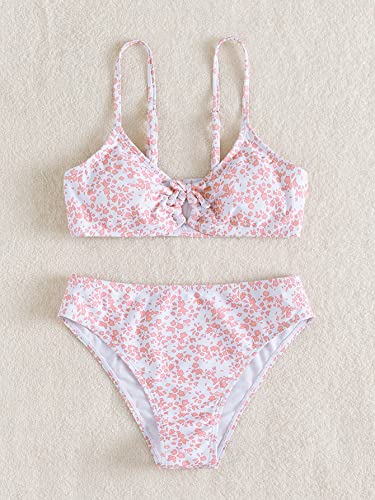 Image of COZYEASE Girls' 2 Piece Ditsy Floral Print Knot Front Ruched Triangle Bikini Swimsuit