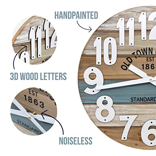Oldtown Clocks 18" Wooden Multi-Color Maritime Coastal Beach Large Number Wall Clock (Blue, 18 inch) - Image 3