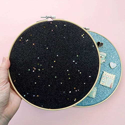 Wall Hanging Brooch Jewelry Storage Display Stand Enamel Pin Display Holder Earrings Necklace Glitter Pin Display Board with Stars, Pin Collection Display, Canvas/Leather Embroidery Hoop (Black)