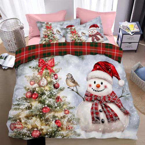 NAWVNMI Weihnachtsschneemann Bettwäsche 155x200cm -...