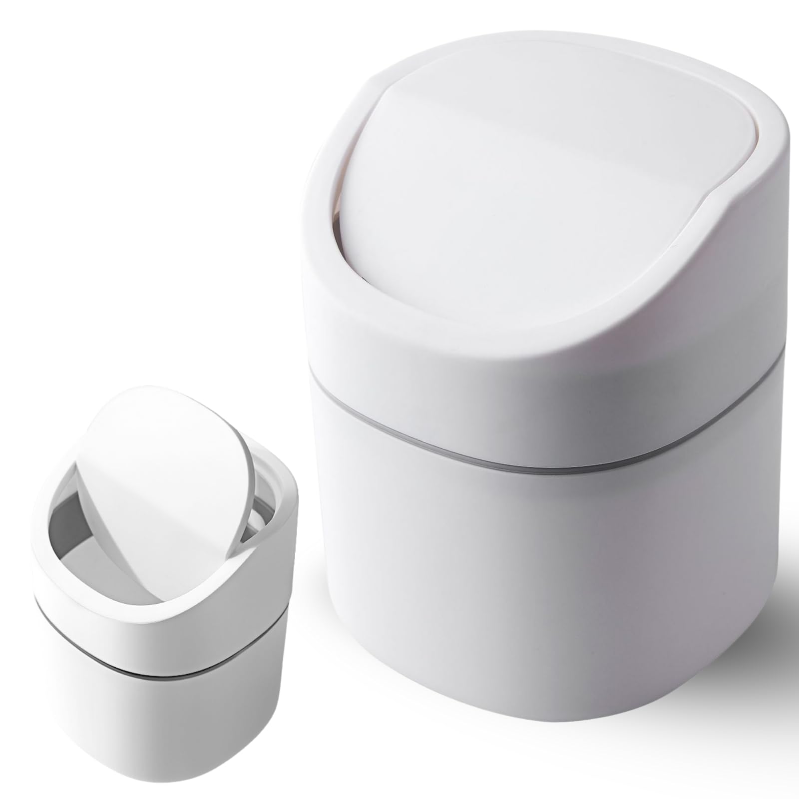 Ideamall Trash Can with Lid, Slim Tabletop Trash Can, Stylish, Small, One-Push Open/Close (White, Rotating) : Home & Kitchen