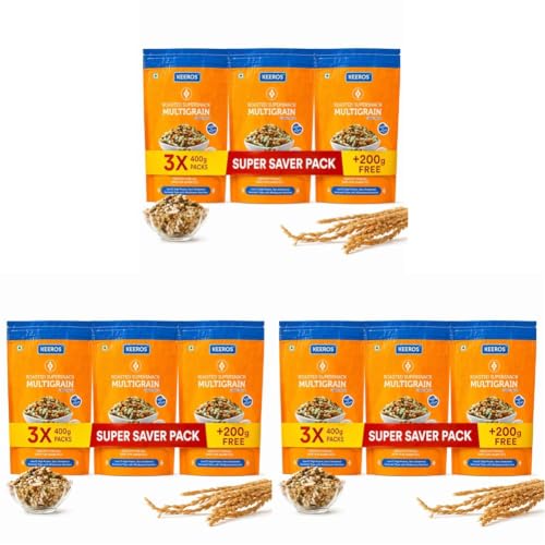 Image of Keeros Multigrain Healthy & Diabetic Friendly Roasted Snacks | Low GI, Crispy, Tasty & Lightly Salted Mix of Pearl Millets & 5 supergrains | Diet Namkeen & Snacks for Weight Loss |Pack of 9x400g+200g