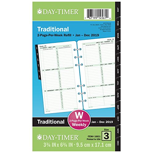 Day-Timer Refill 2019, Two Page Per Week, January 2019 - December 2019, 3-3/4