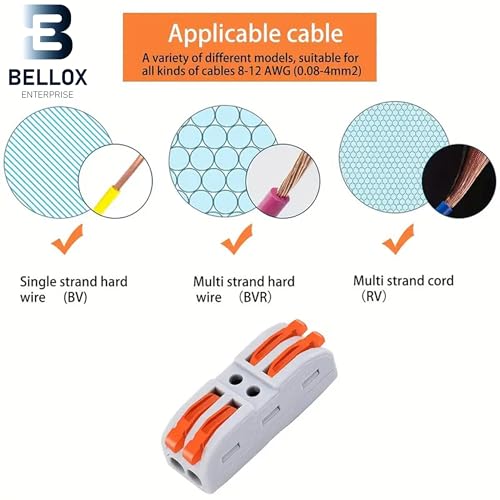 Image of Bellox 18 Pcs Lever Wire Cable Connectors, 2 in 2 Out Electrical Splice Inline Terminals, 24-12 AWG Push Type Quick Splice Lock Compact Wire Jointer Conductor For Home, Electrician Use