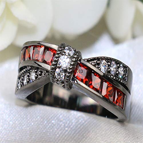 LOVERSRING Two Rings His and Hers Couple Ring Bridal Set His Hers Women Black Gold Filled Red Cz Man Tungsten Carbide Wedding Ring Band Set2