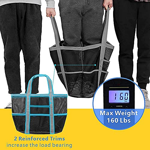 F-color Mesh Beach Bag Family - Large Tote Bag 9 Pockets for Swim Pool Toys Cruise Beach Vacation Essentials, Grey - Thumbnail 3
