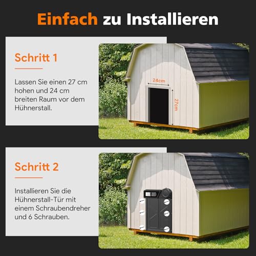 MASTERFUN Große Automatische Hühnerklappe Batterie, Aluminum Hühnerklappe Automatisch mit Wasserdicht Großes Display, Timer, Manuelle, Intelligenter Einklemmschutz Elektrische Hühnertür