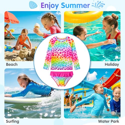 Image of Girls Rash Guard Swimsuit Long Sleeve Tankini Sets Two Pieces Bathing Suit Swimwear UPF 50+ Sun Protection