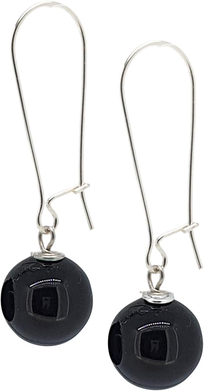 Handmade Women's Natural Gemstone Sterling Silver Long Dangle Drop Earrings Ball Beaded Earrings for Girls
