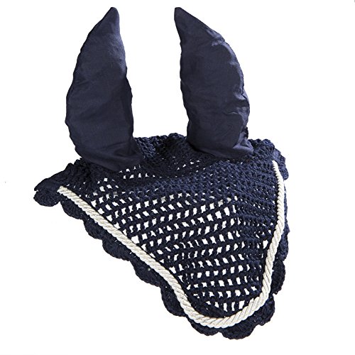 Intrepid International All Crochet Fly Veil with Ears, Navy/Silver, Horse Size