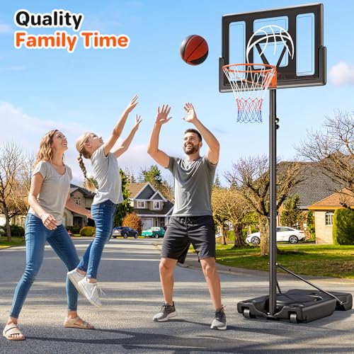 Image of Yohood Basketball Hoop Outdoor 10ft Adjustable, Portable Basketball Hoop Goal System for Kids Youth and Adults in Backyard /Driveway /Indoor, 44 Inch Shatterproof Backboard and Larger Base