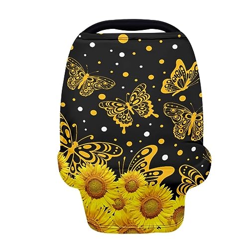 Image of Youngerbaby Yellow Sunfower Butterfly Car Seat Canopy Nursing Cover Multi Use Baby Stroller and Carseat Cover Breastfeeding Nursing Covers