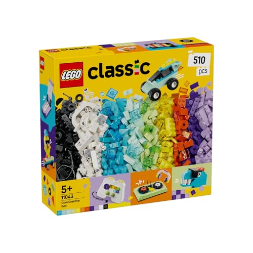 LEGO Classic Cool Creative Box - Colourful Bricks Set - Build a Monster Truck Toy Skateboard Dinosaur Mobile Phone & More - Arts and Crafts Kit for 5+ Year Old Boys & Girls - Gift Idea - 11043