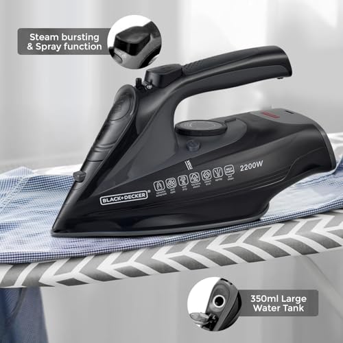 Image of Black+Decker Cordless Steam Iron,2200W,Quick Wrinkle-Free Ironing,Ceramic Sole,Powerful 30gm /min steam output|350 ml water tank|Anti-Calc,Anti-Drip & Auto Shut Off|2 Yr warranty(Black)