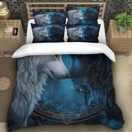 Parure de lit loup 3D confortable housse de couette résistante double