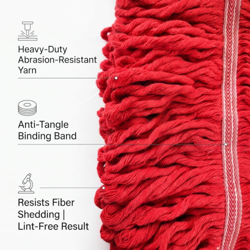 Image of 1 Pack 20.5 oz Cotton String Mop Head, Heavy Duty Red Replacement Mop Refill, Machine Washable for Commercial Industrial Floor Cleaning (Red)
