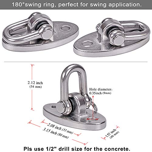 SELEWARE 2 Pieces 2000 lb Capacity Stainless Steel 180° Swing Hangers, Heavy Duty Swing Hooks for Concrete Ceiling Wooden, Hanging Hardware for Por Porch Yoga Trapeze Playground Hammock Gym Swing Sets