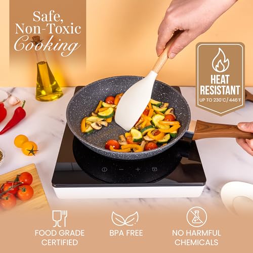 Kitchen Non Stick Cooking Utensils Set – Heat Resistant Silicone Utensils with Wooden Handle – Ladles, Spoons and Spatulas Set – Kitchen Tools & Accessories – 35pcs, Cream – by Nuovva - Image 6