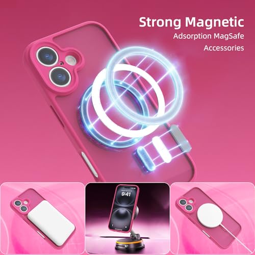 Coque iPhone 16 rose vif magnétique et mate transparente de 6,1 pouces pour MagSafe - 5