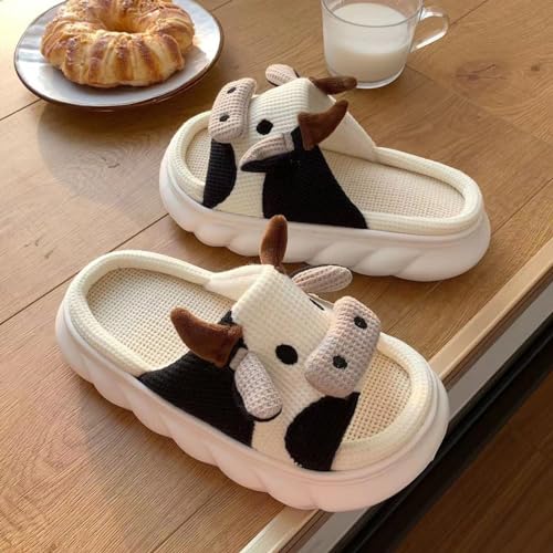 Cute Kawaii Multi Colored Cow Linen Pillow Slipper Cloud Slides Non-Slip Summer Slipper3