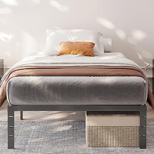 zunatu 14 Inch Twin XL Metal Bed Frame Foundation No Box Spring Needed Heavy Duty Tall Platform with Large Storage Easy Assembly Mattress Noise Free, Black