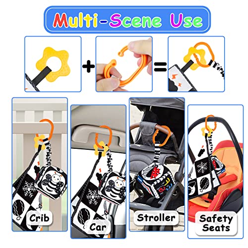 KUANGO 3 Pcs Black and White High Contrast Baby Toys, Newborn to 3 Months, Montessori Sensory Soft Book for Early Education, Infant Tummy Time Toys, Baby Gifts