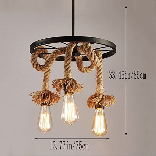 XSPWXN Retrò ruota canapa corda Lampadario alta