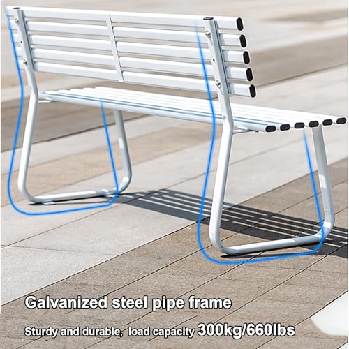 Banco de acero resistente a la intemperie blanco para terrazas y parques de 120 cm 5