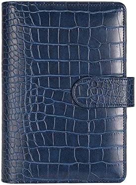 A6 6 Ring Budget Binder - Crocodile Pattern Leather Notebook Binder, Small Refillable Planner Cover with Magnetic Buckle, Blue